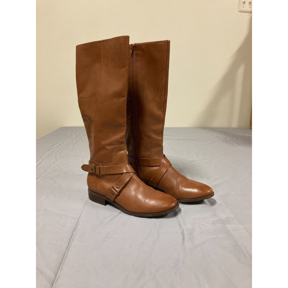 Nine West Blogger Leather Knee-High Riding Boots Women's Brown Side-Zip - 8M
